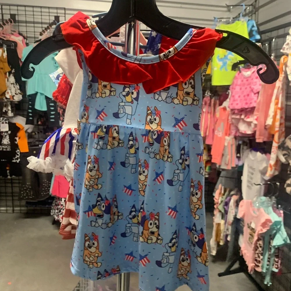 Blue Ruffled Sundress with Asymmetrical Neckline