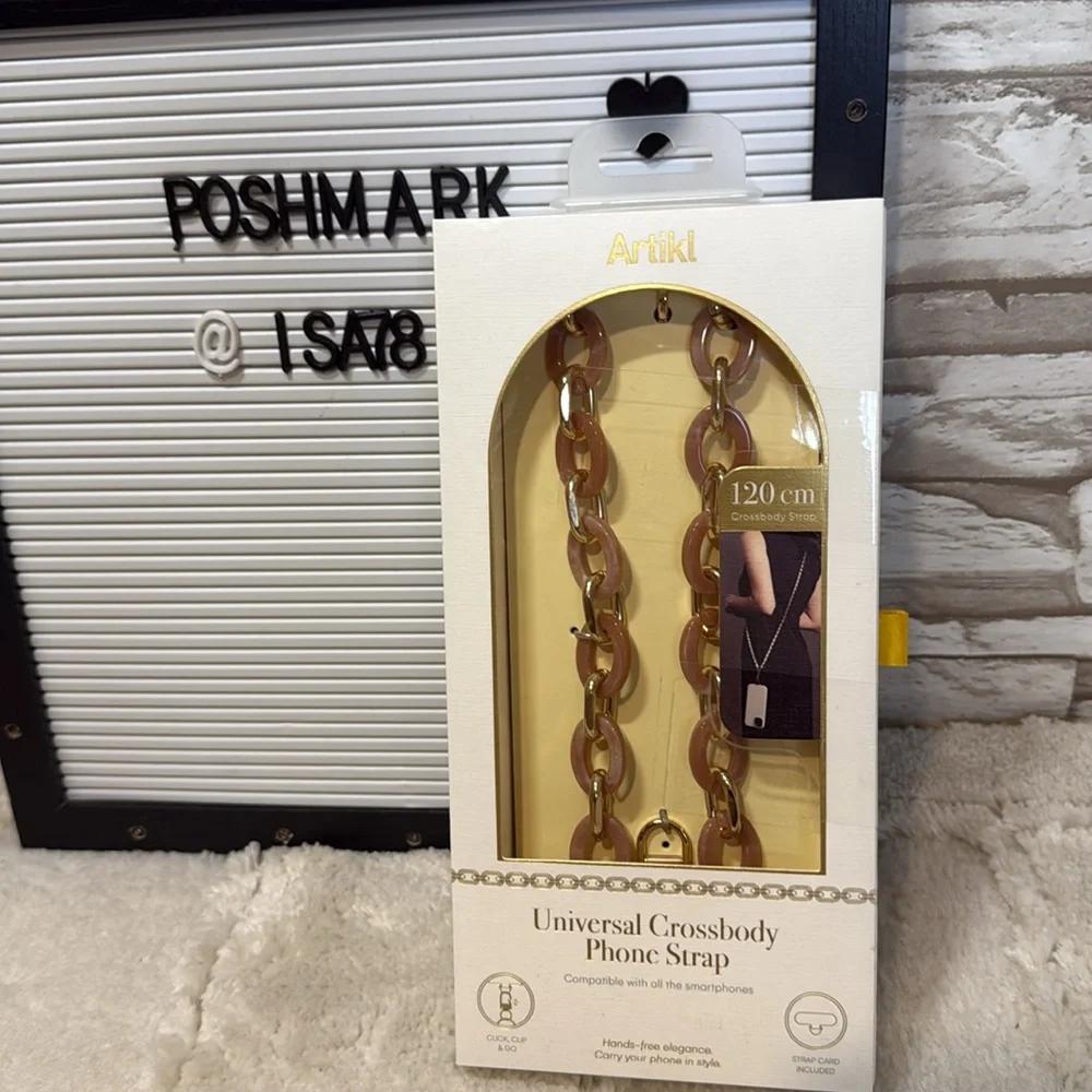 ARTIKL Universal Crossbody Phone Strap with Gold & Pink Link Chain