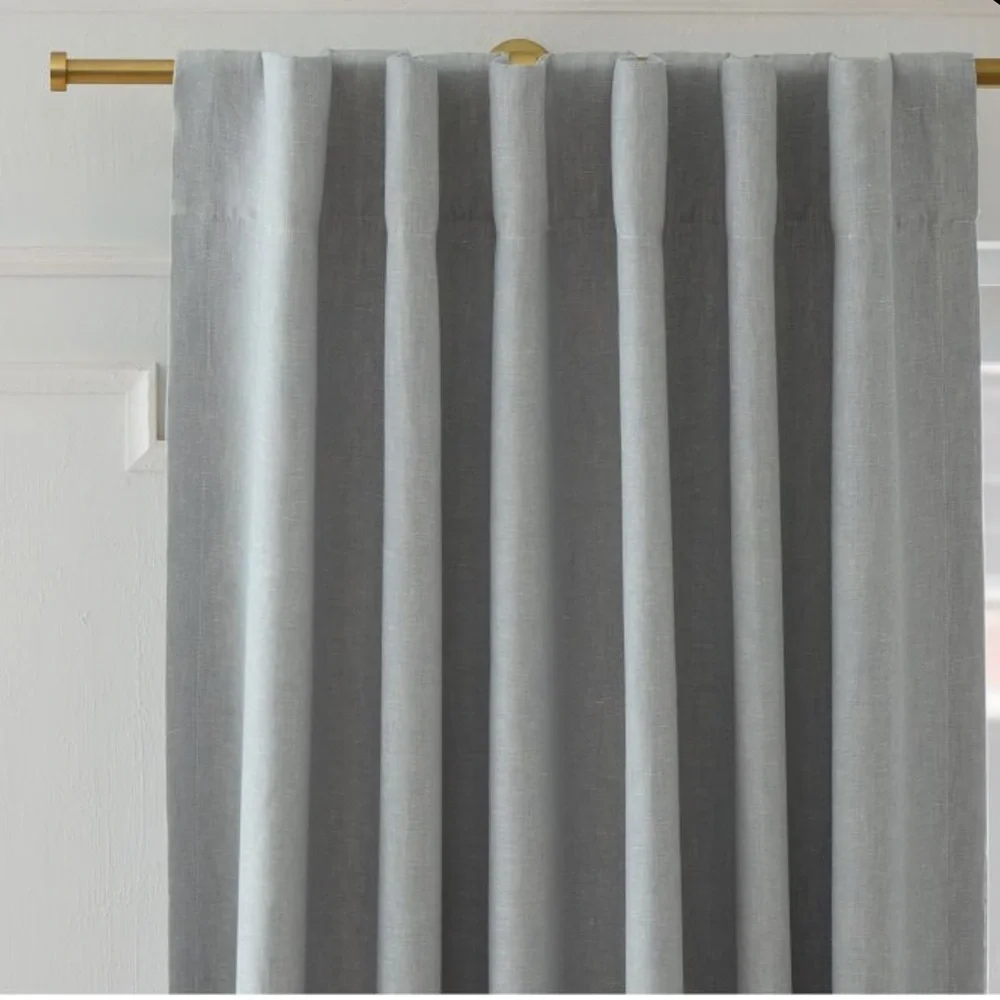 West Elm European Flax Linen Blackout Curtain in Chambray Melange 48x96