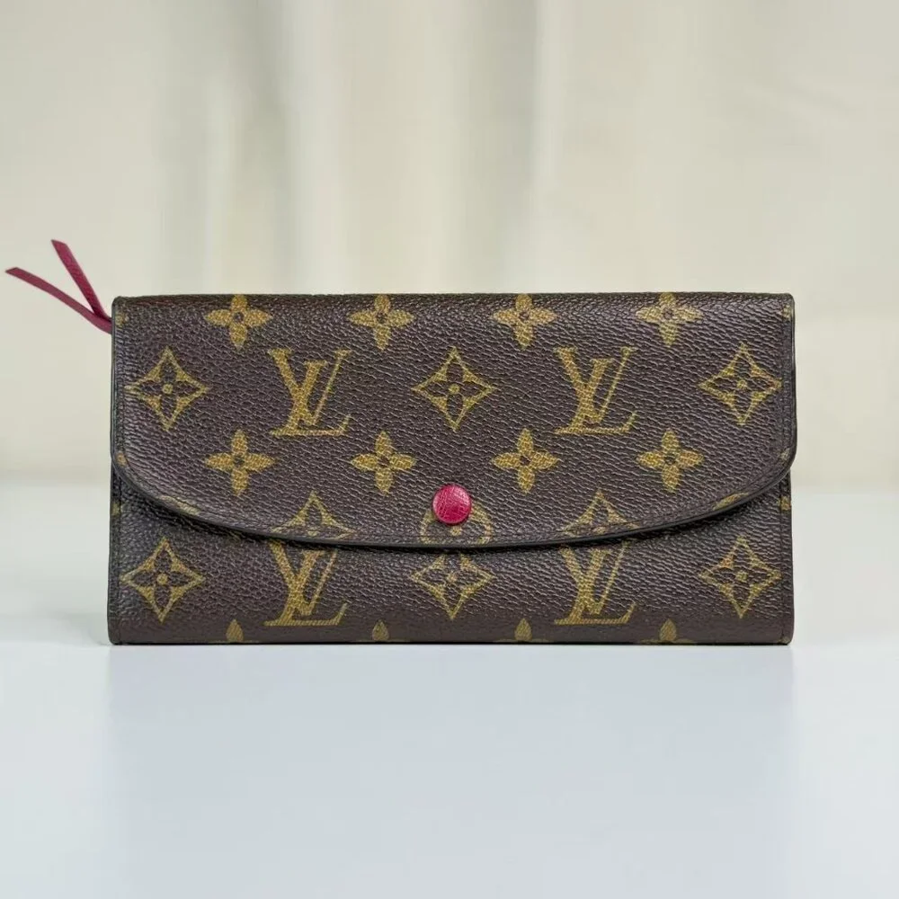 Louis Vuitton Monogram Canvas Wallet with Classic LV Pattern and Red Button