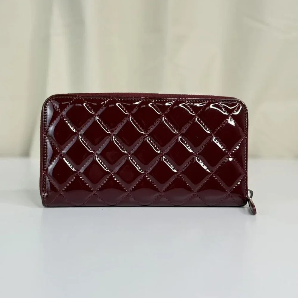 Chanel Burgundy Patent Leather Wallet with Classic Quilted Design