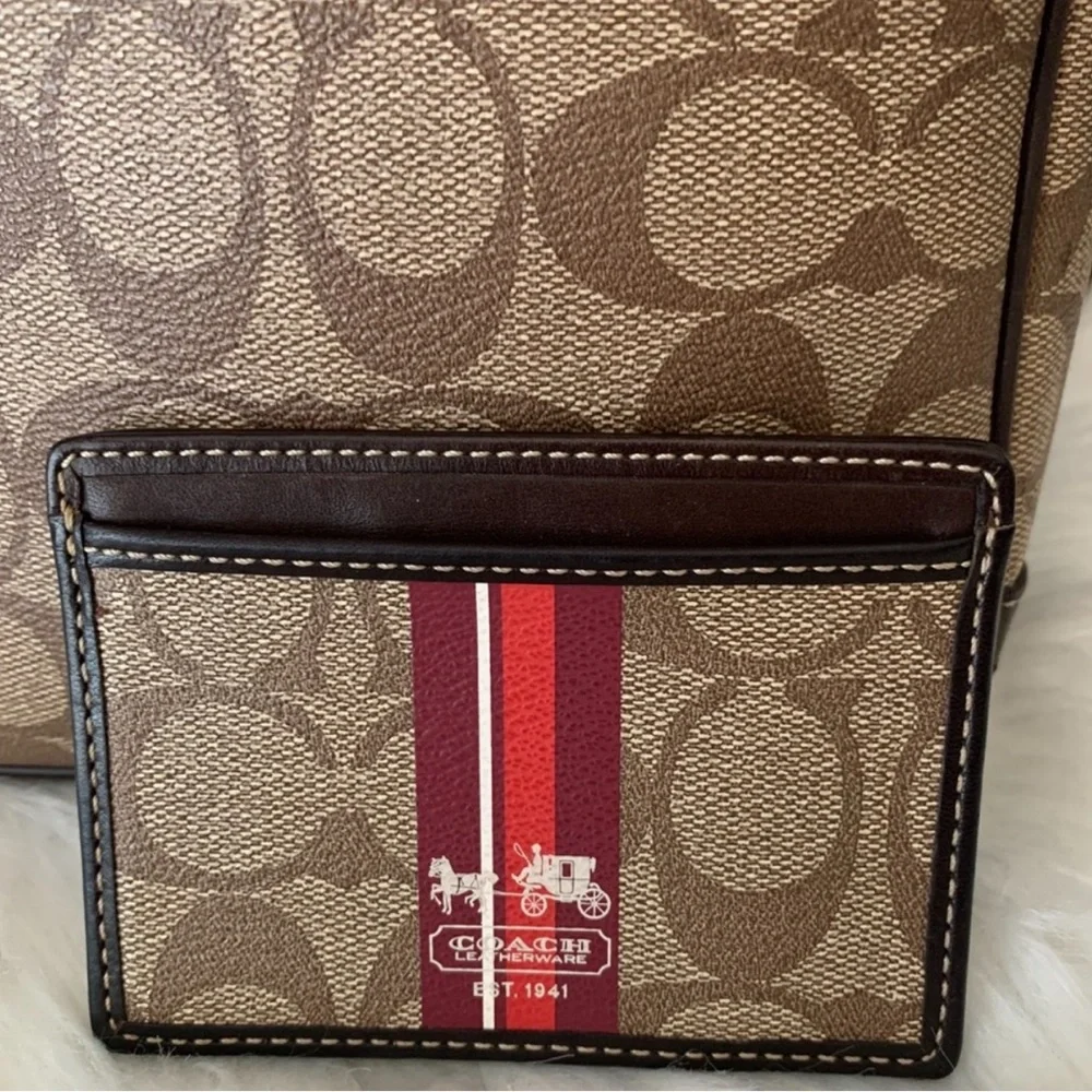 Vintage Coach Tan Messenger Bag with Red and Black Stripes