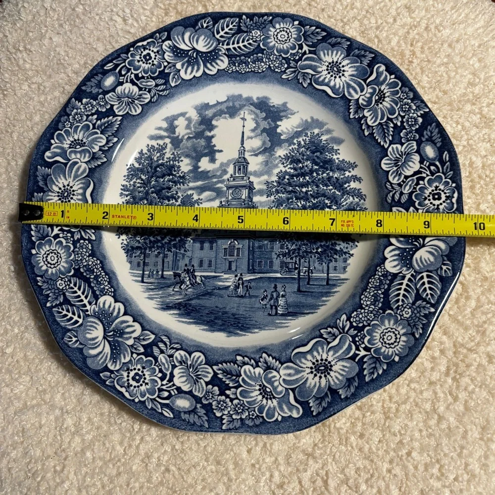 Vintage Staffordshire Liberty Bell  Blue and White Independence Hall Plate