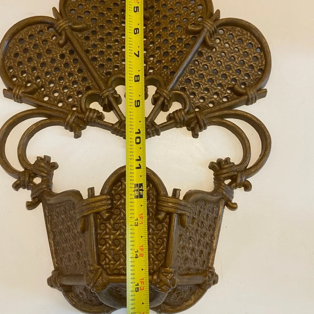 Vintage 1981 Burwood Faux Wicker Rattan Hanging Wall Pocket Planter MCM USA