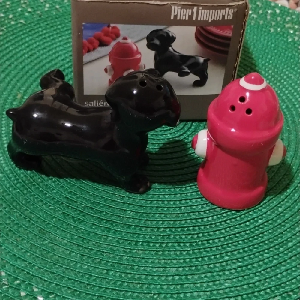 Pier 1 Black Dog and Red Fire Hydrant Shaker Set
