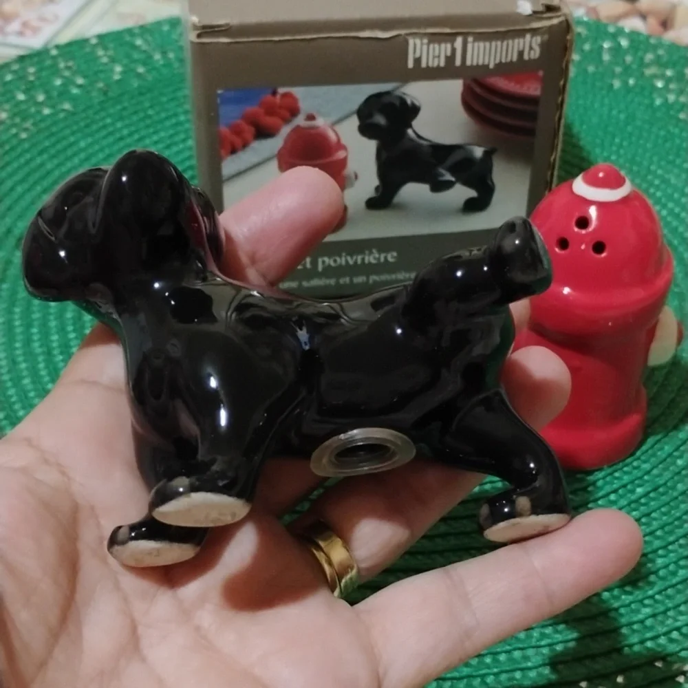 Pier 1 Black Dog and Red Fire Hydrant Shaker Set