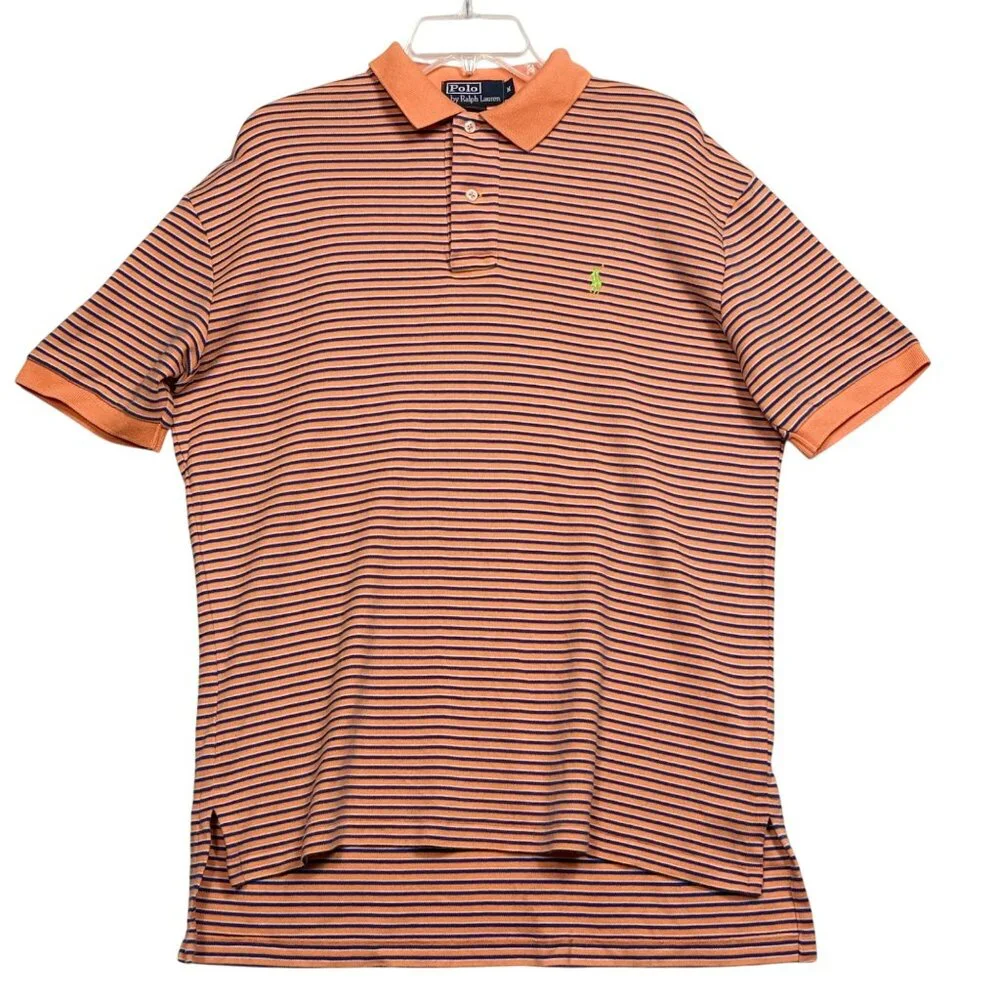Polo Ralph Lauren Mens Striped Short Sleeve Orange/Blue Polo Shirt Size M