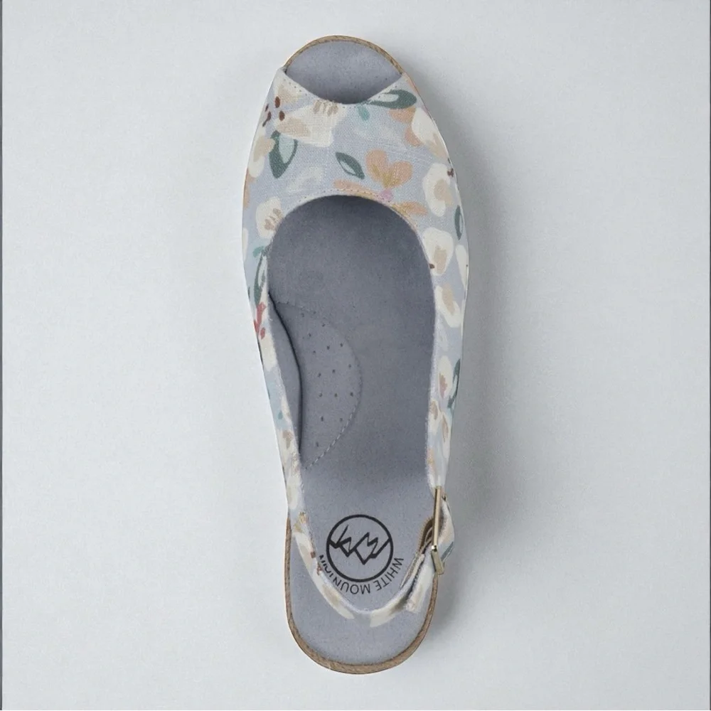 WHITE MOUNTAIN Women's Maize Espadrille Wedge Sandals in Blue Floral (8) (NWT)
