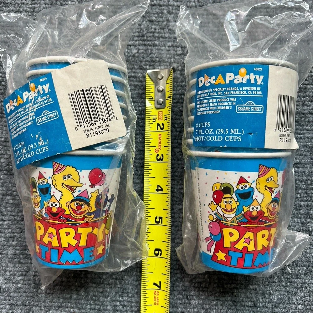 NWT Vintage 2 Set Of 8 Sesame‎ Street Party Time Small Paper Cups Jim Henson