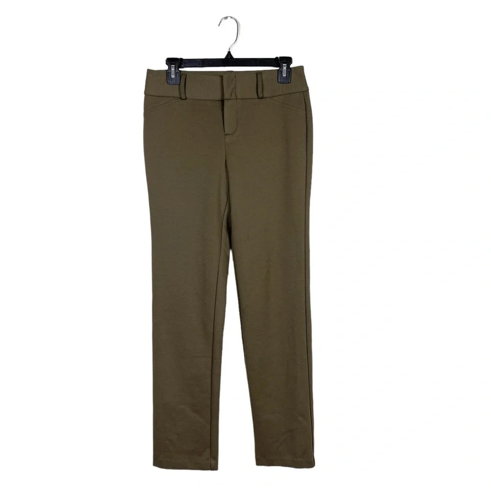 Michael Kors Olive Green Dress Pants Flat Front Cropped Stretch Career Size 4