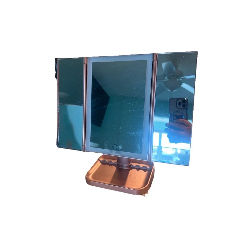 Rose Gold Trifold LED Lighting Cosmetic Mirror