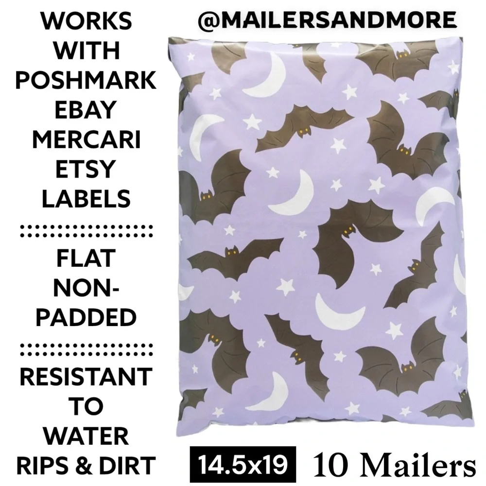 10 Purple Bat and Moon Mailers For Costumes, Jackets, Sweaters & Jeans 14.5x19