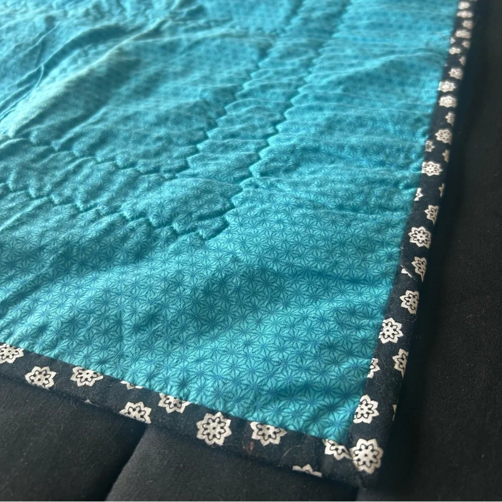 Patchwork Quilt with Teal and Black Accents #0825258