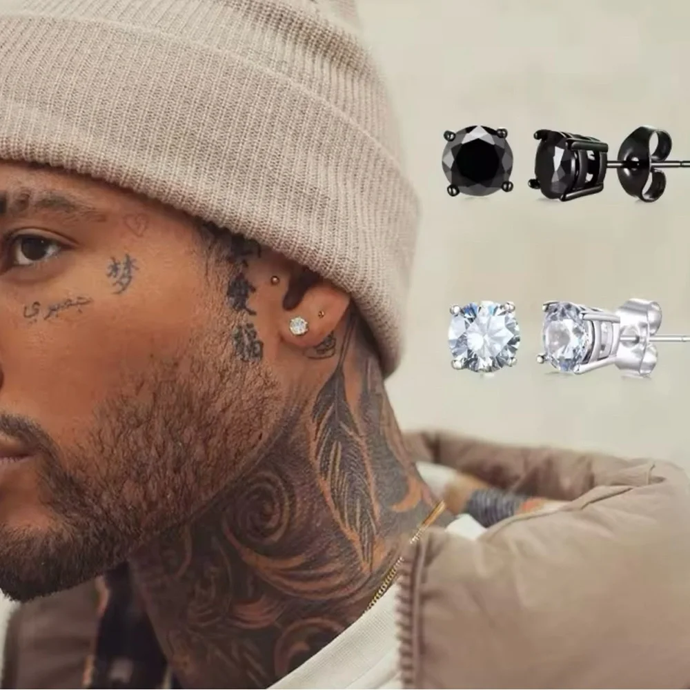 Mens Earrings CZ Stud Mens Earring