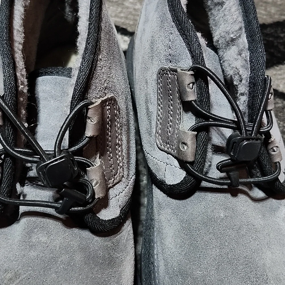 UGG NEUMEL GHILLIE GRAY SUEDE SHEEPSKIN ELASTIC LACES EMBOSSED LOGO SHOES