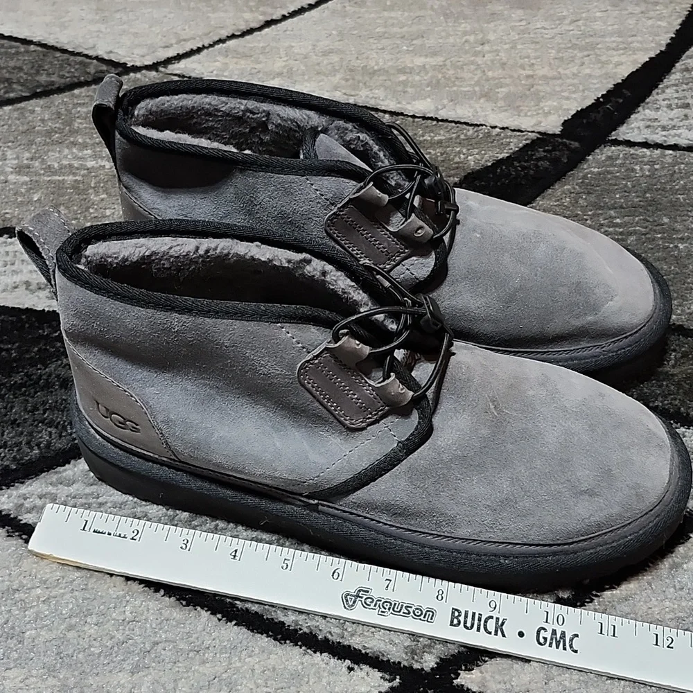 UGG NEUMEL GHILLIE GRAY SUEDE SHEEPSKIN ELASTIC LACES EMBOSSED LOGO SHOES