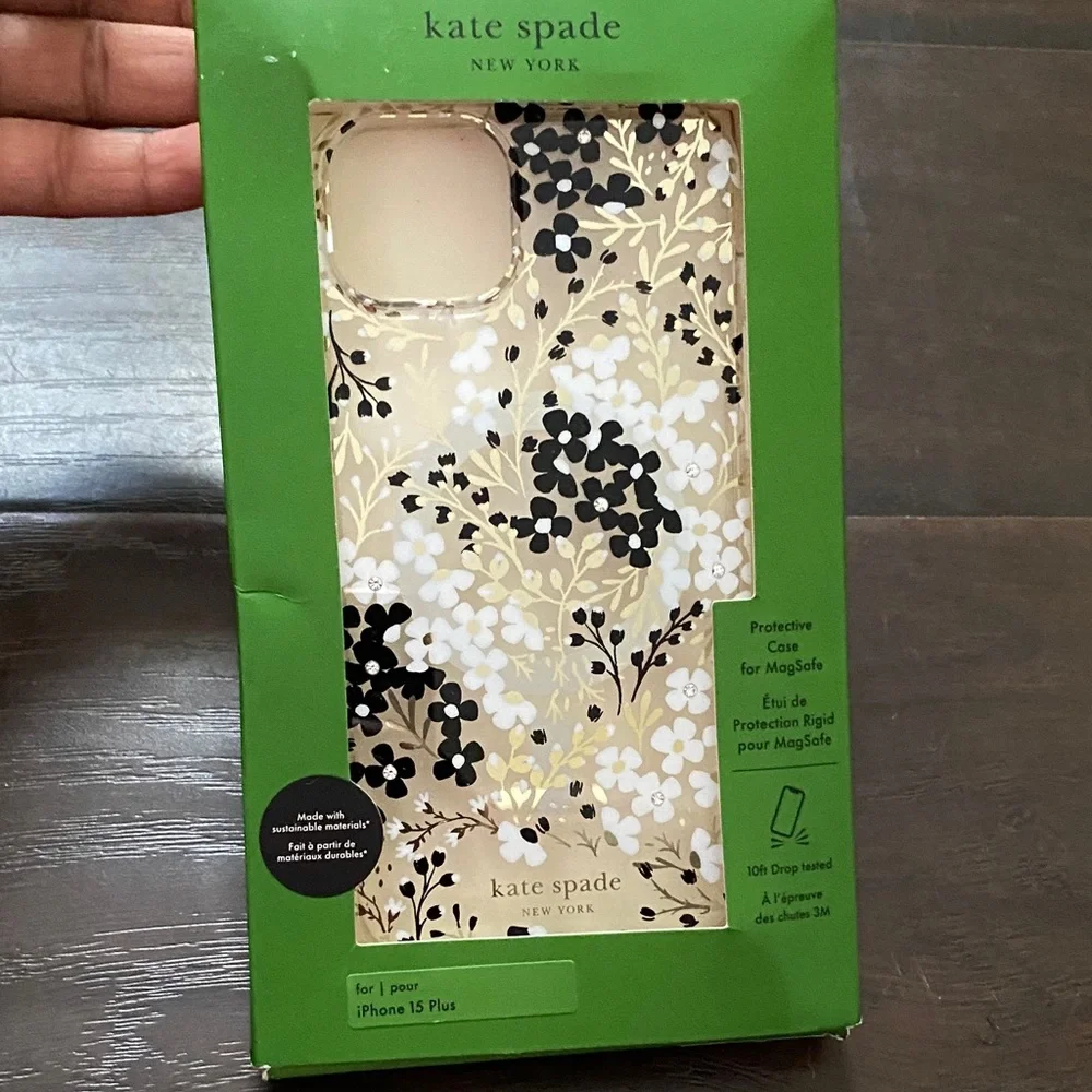 Kate Spade Floral Black and Gold iPhone 15 Plus Case