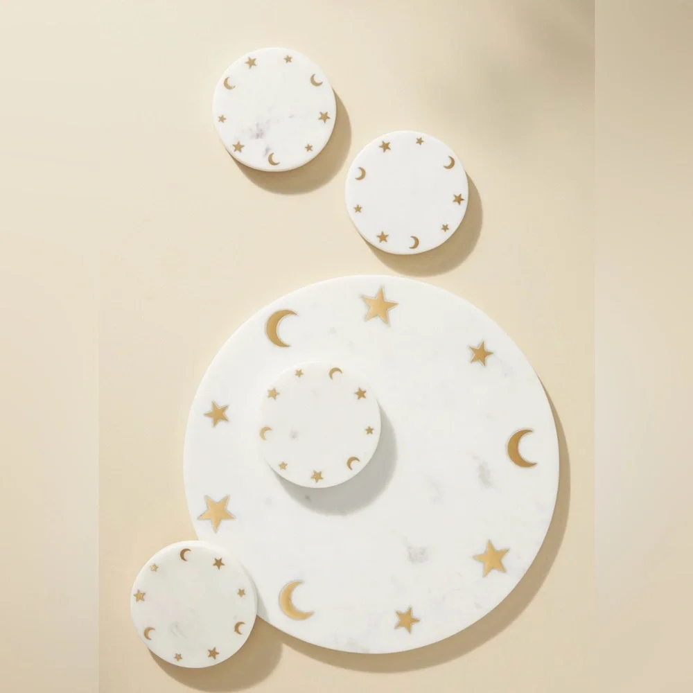 Marble and Brass Celestial Coasters - Set of 4