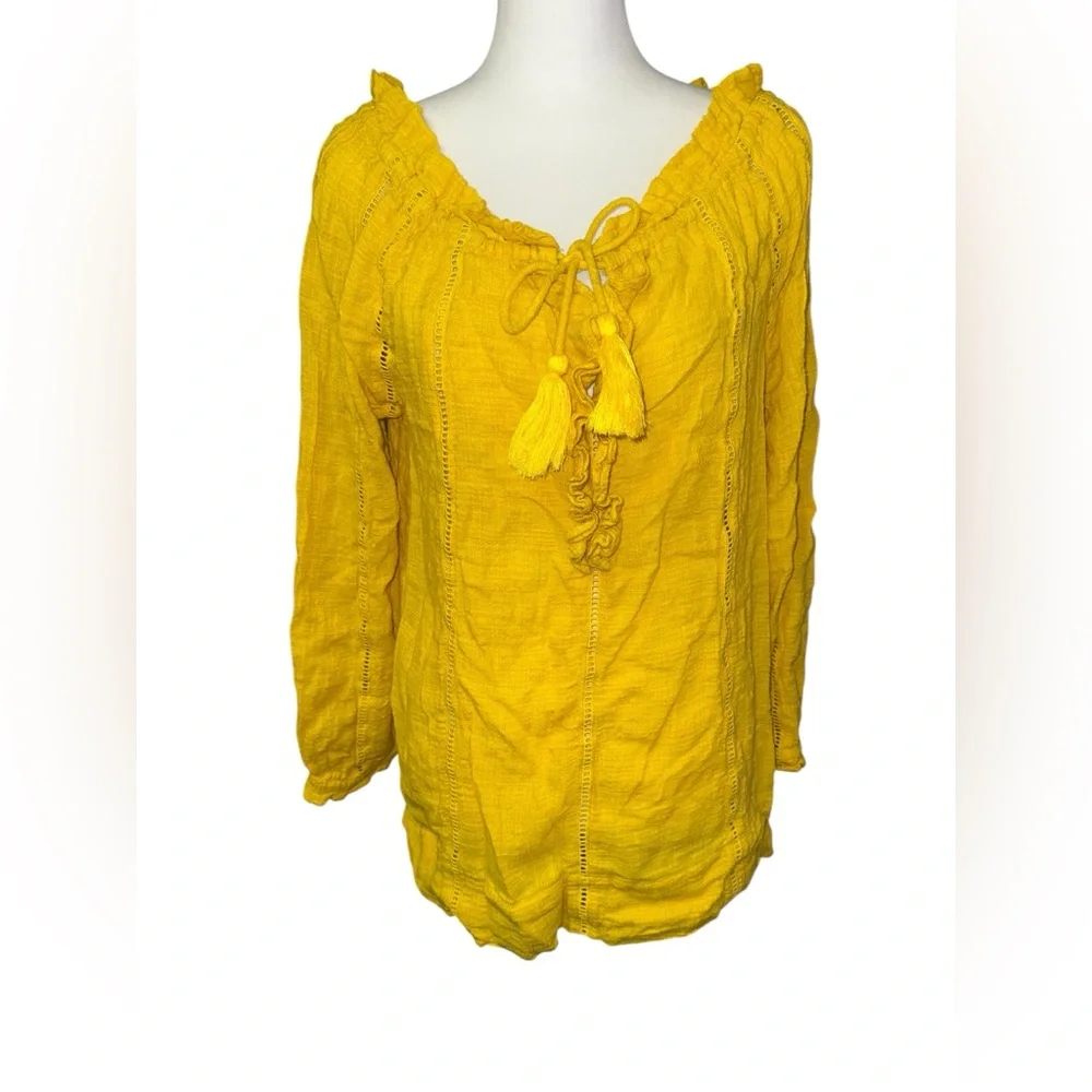 Sundance Artists Dream Sheer Blouse Ladder Lace Ruffle Neck and Tassel Tie Small