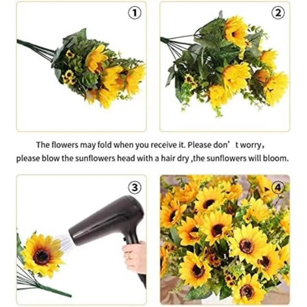 Artificial Sunflower Bouquets,2 Bunches Fake Flowers for Outdoors Baby Shower