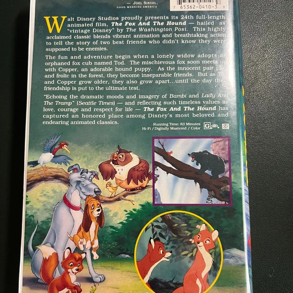 Disney’s The Fox and the Hound VHS Black Diamond Edition #2041-1 First Pressing