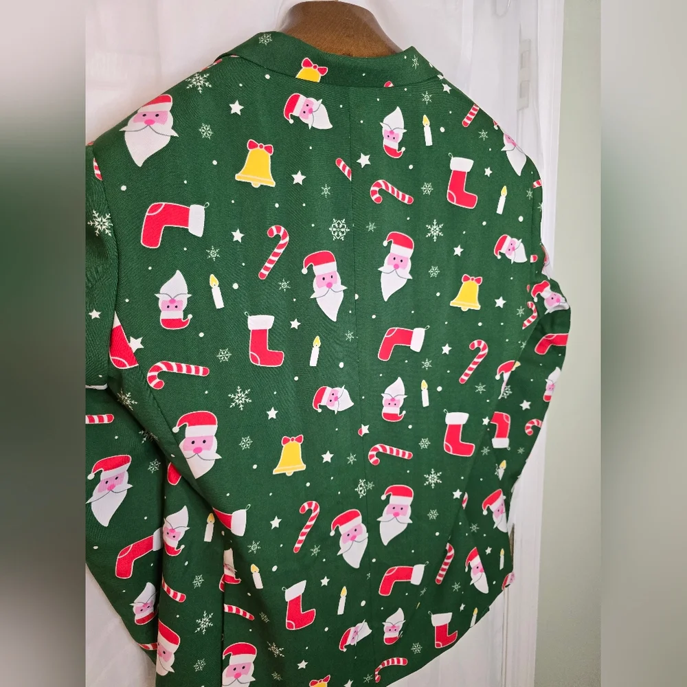OppoSuits Green Santa Print Blazer