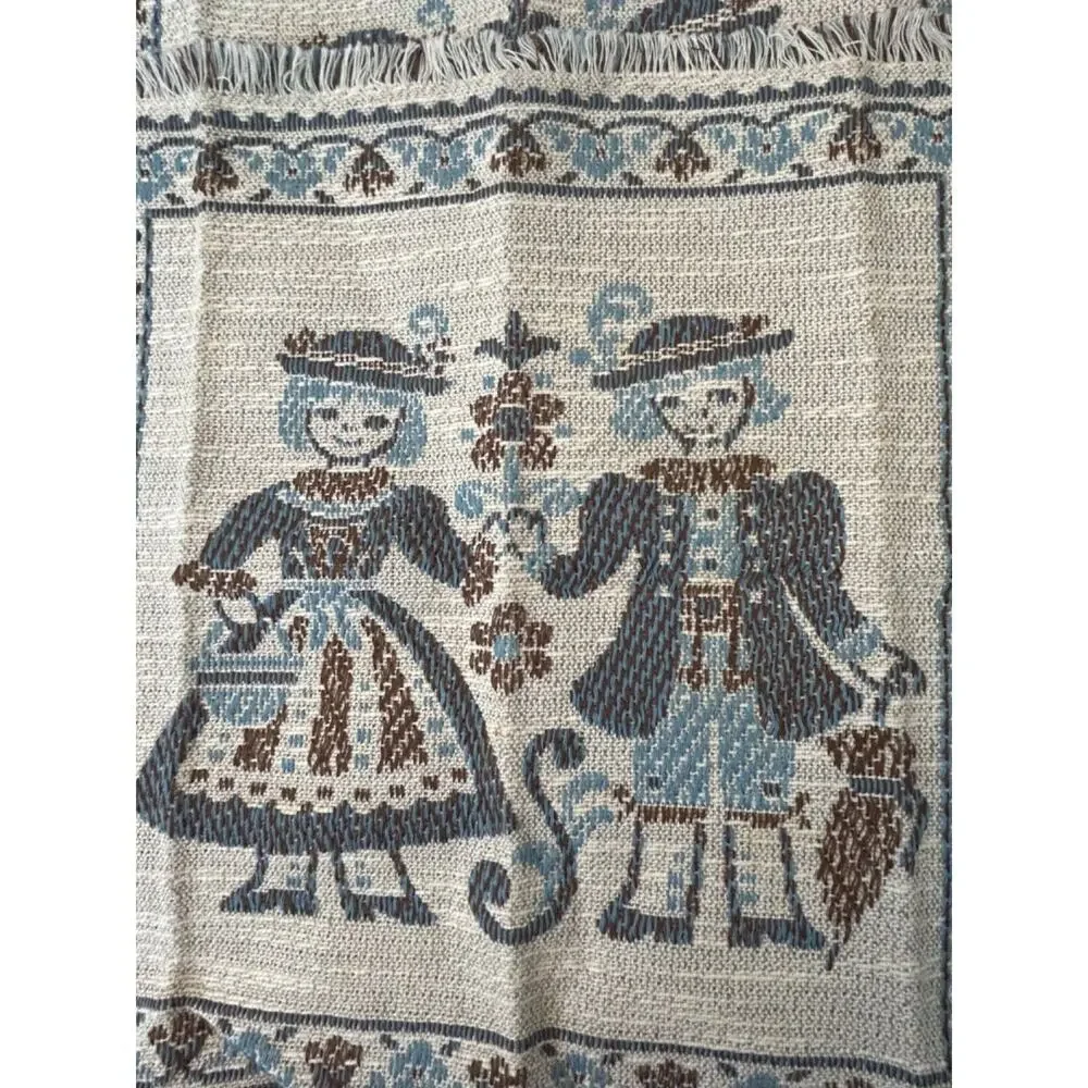Vtg Kolf Blue Woven Tapestry Square Mats Austrian Boy Girl Linen Blend Set of 3