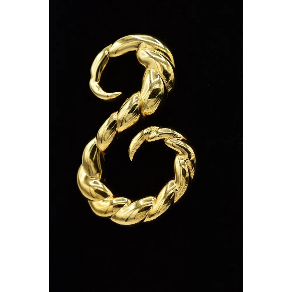 Vintage Rope Pin Brooch Gold Tone Metal Twisted Chunky Abstract 1980s 9B