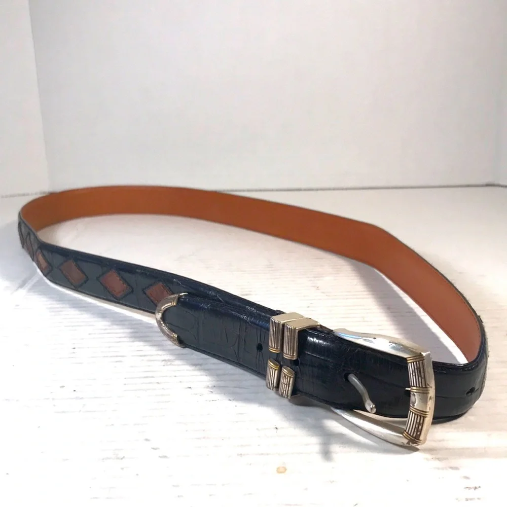 Vintage Italian Crocodile Calfskin Leather Diamonds Belt