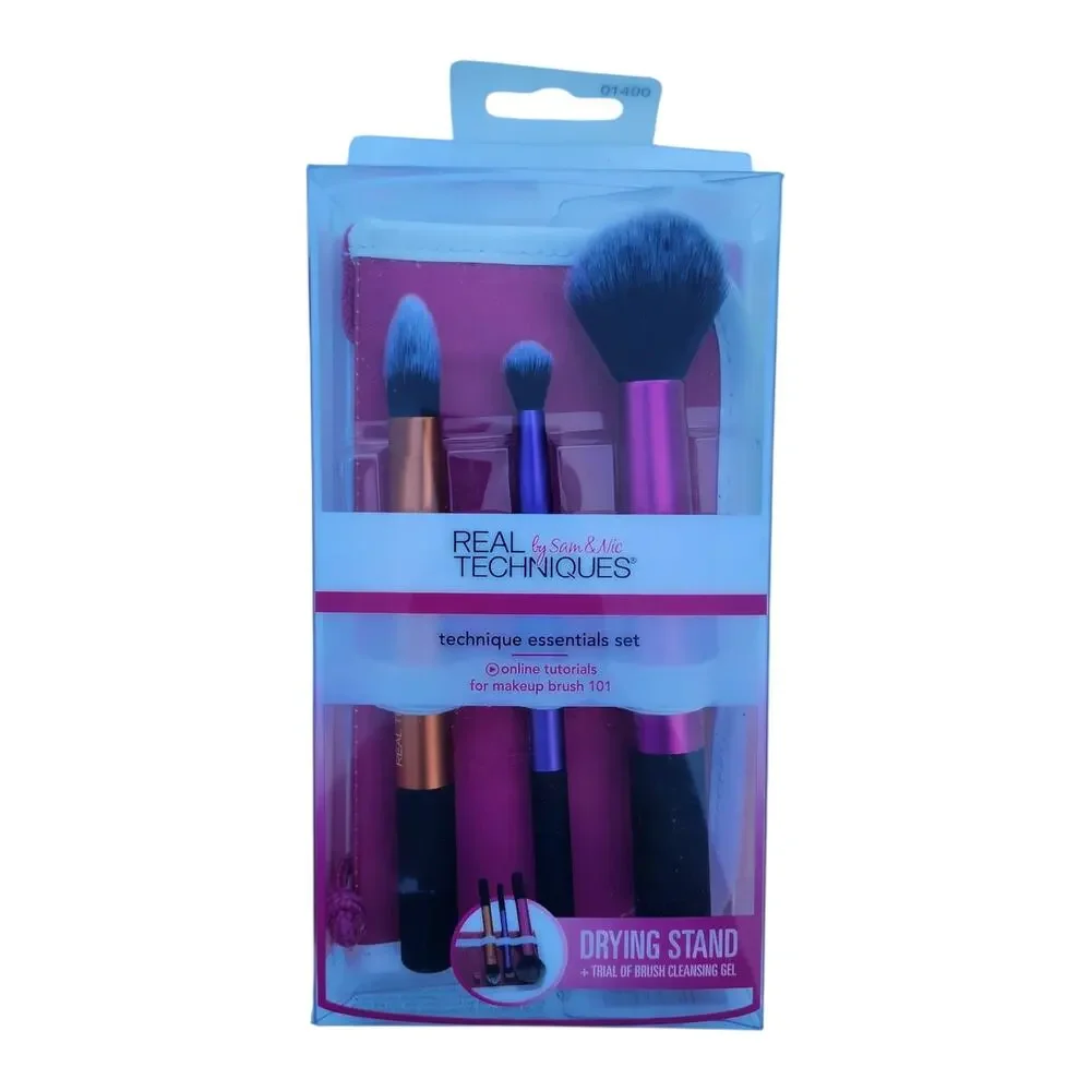 Real Techniques Essentials Set Sam & Nic w/ Drying Stand & Brush Cleansing Gel