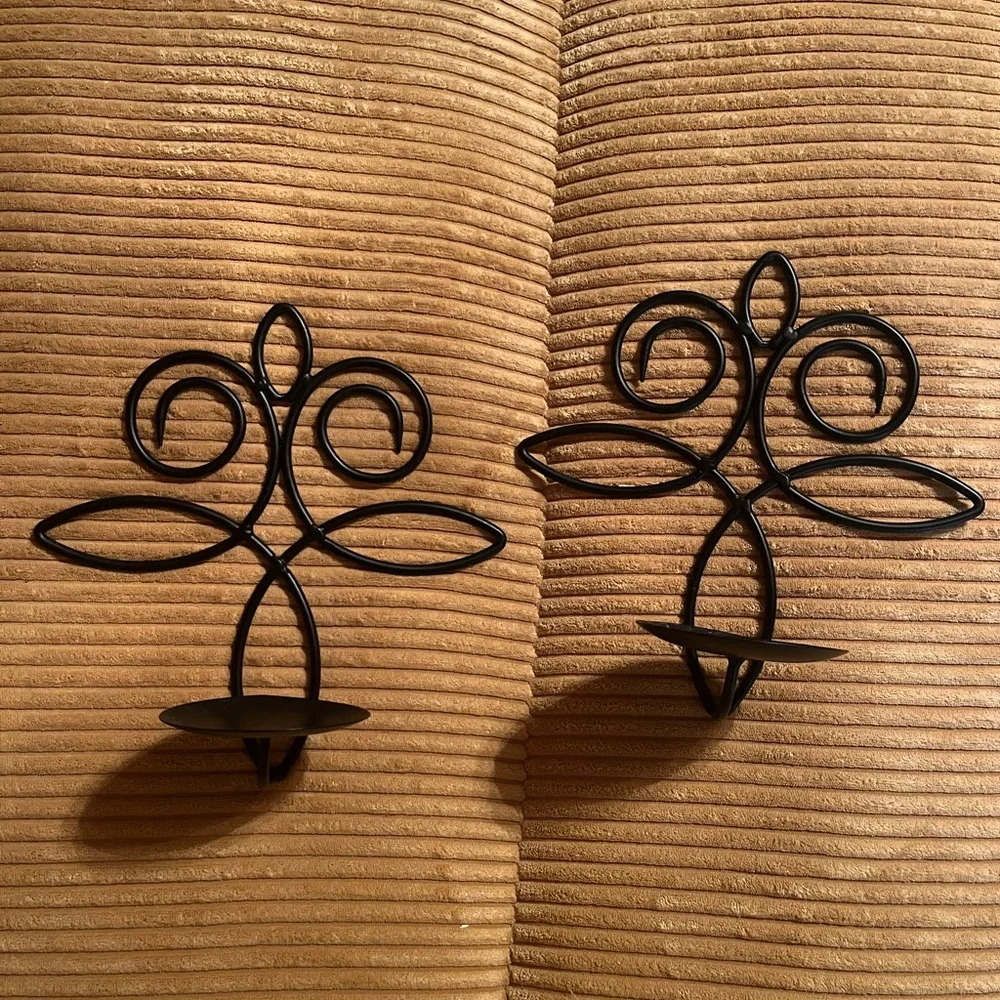 Pair Black Metal Wall Scounce Candleholders
