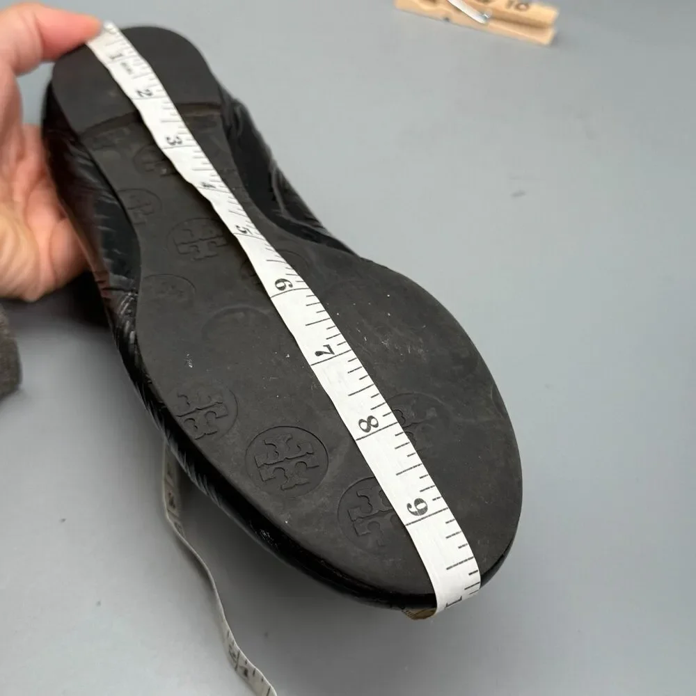 Tory Burch Reva Women's 6.5 Black Leather Ballet Flats Slip-On Round Toe Comfort