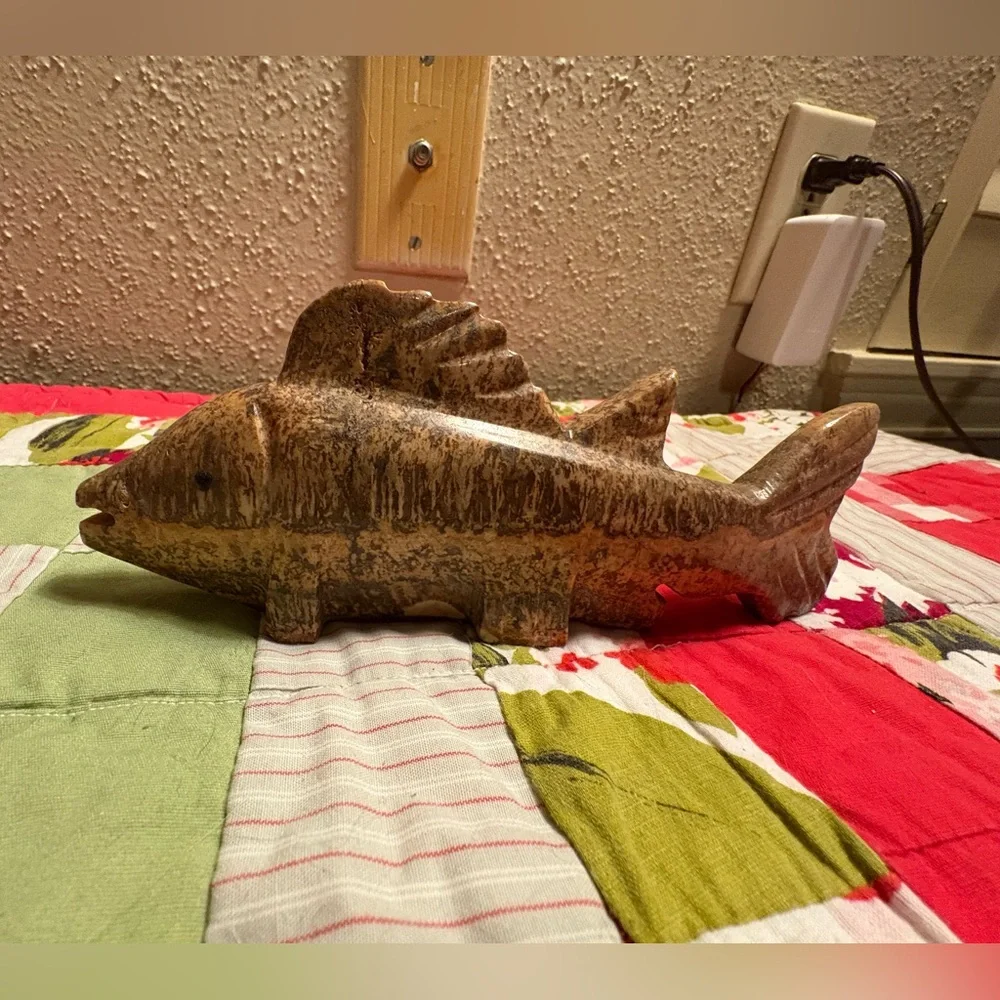 Vintage Rustic Stone Fish Sculpture