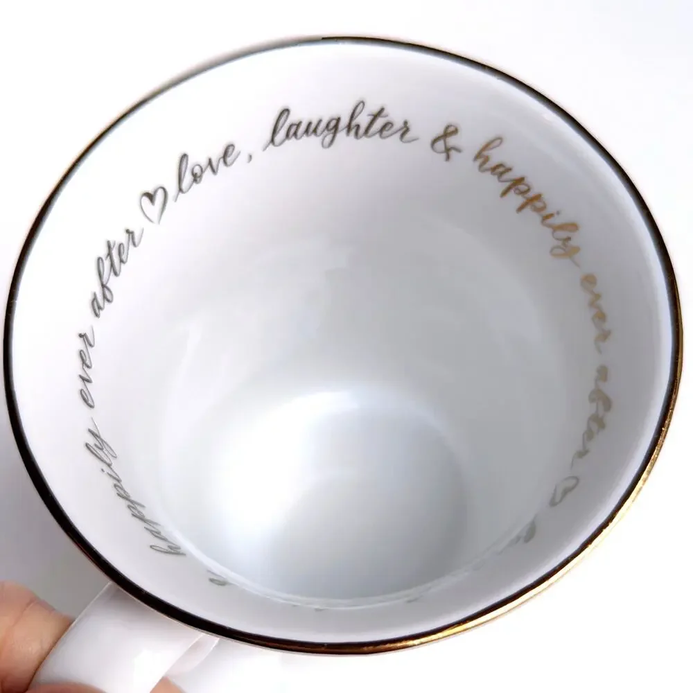 Williams Sonoma “Bride XO” Porcelain Coffee Mug – 14 oz Metallic Gold Script
