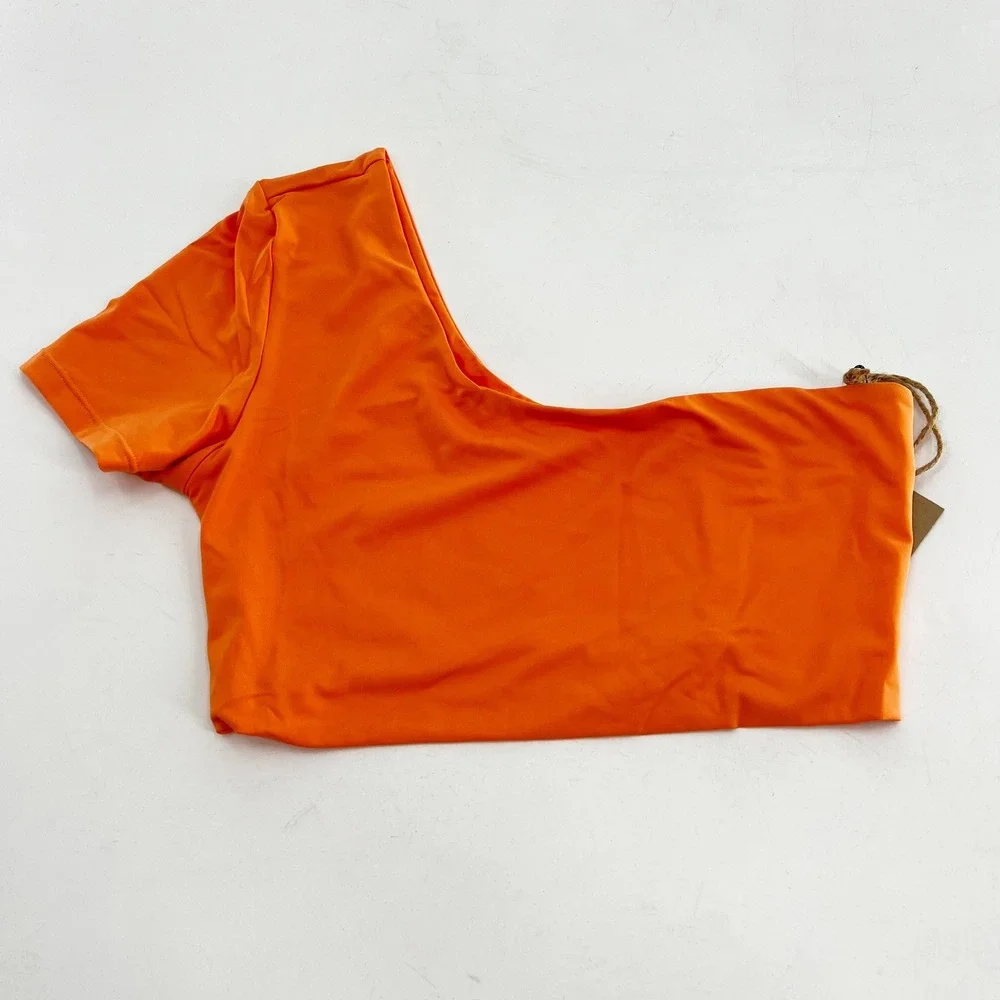 Free People x Toast Swim XS Orange Recycled Nylon One Shoulder Swimsuit Top