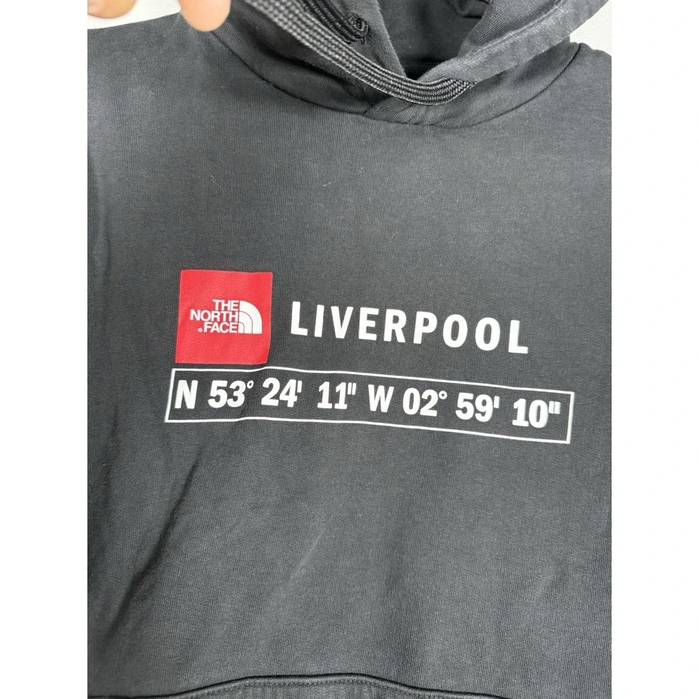 North Face Liverpool Hoodie Men's Medium Black GPS Coordinates Sweatshirt READ