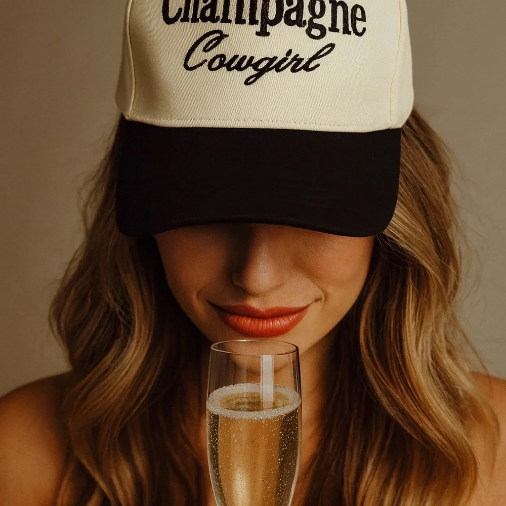 Champagne Cowgirl Baseball Cap - Cream and Black