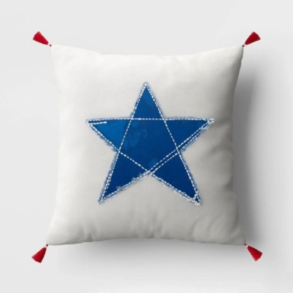 Threshold Star Throw Pillow With Red Tassels 18x18