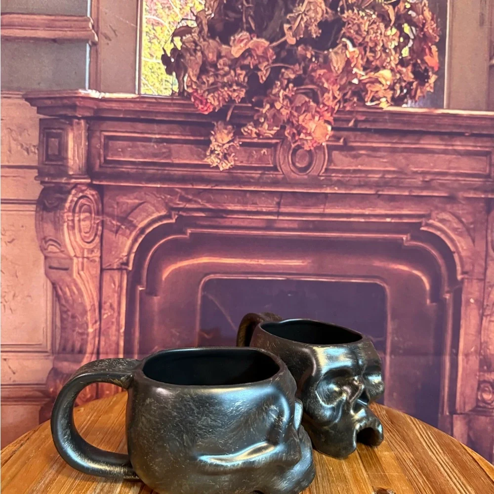 Williams Sonoma Halloween Skull Coffee Mugs Party Retired Rare Collectible
