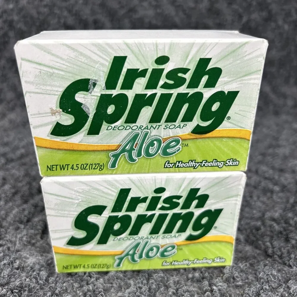 2 Vtg Irish Spring Soap Bar Deodorant Aloe 4.5 oz Made USA Shower Bath New