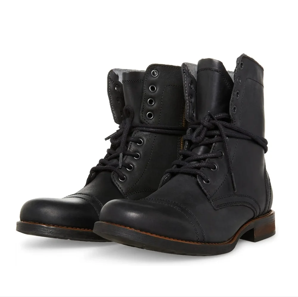 New w/o Box Steve Madden Troopah-C Genuine Leather Men's Lace-Up Zip Moto Boots