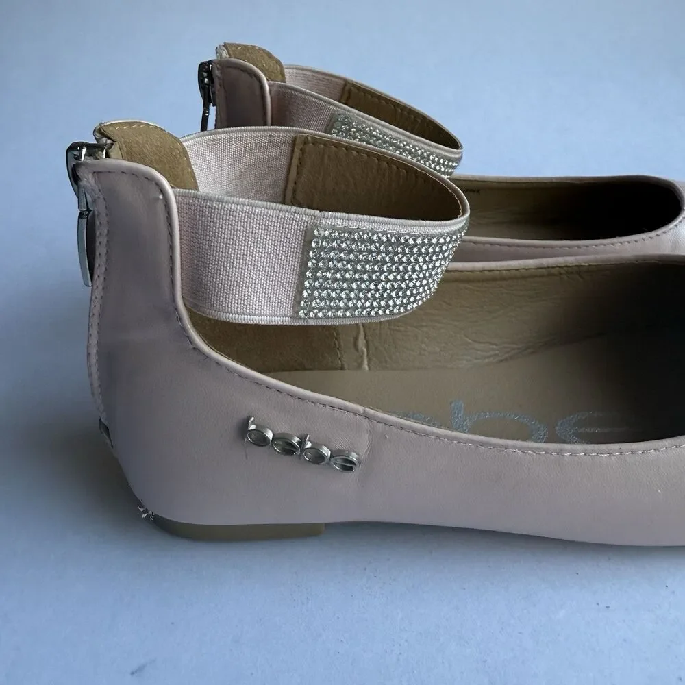 Bebe Girls' Shoes - Ballet Flats w/Rhinestone Studded Ankle Straps sz 1 big girl