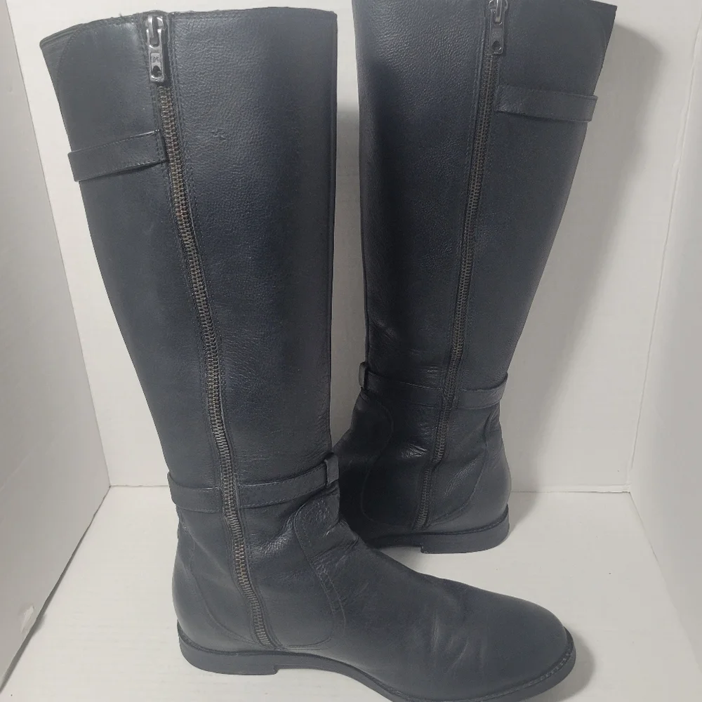 COLE HAAN Black Leather Riding Knee Boots
