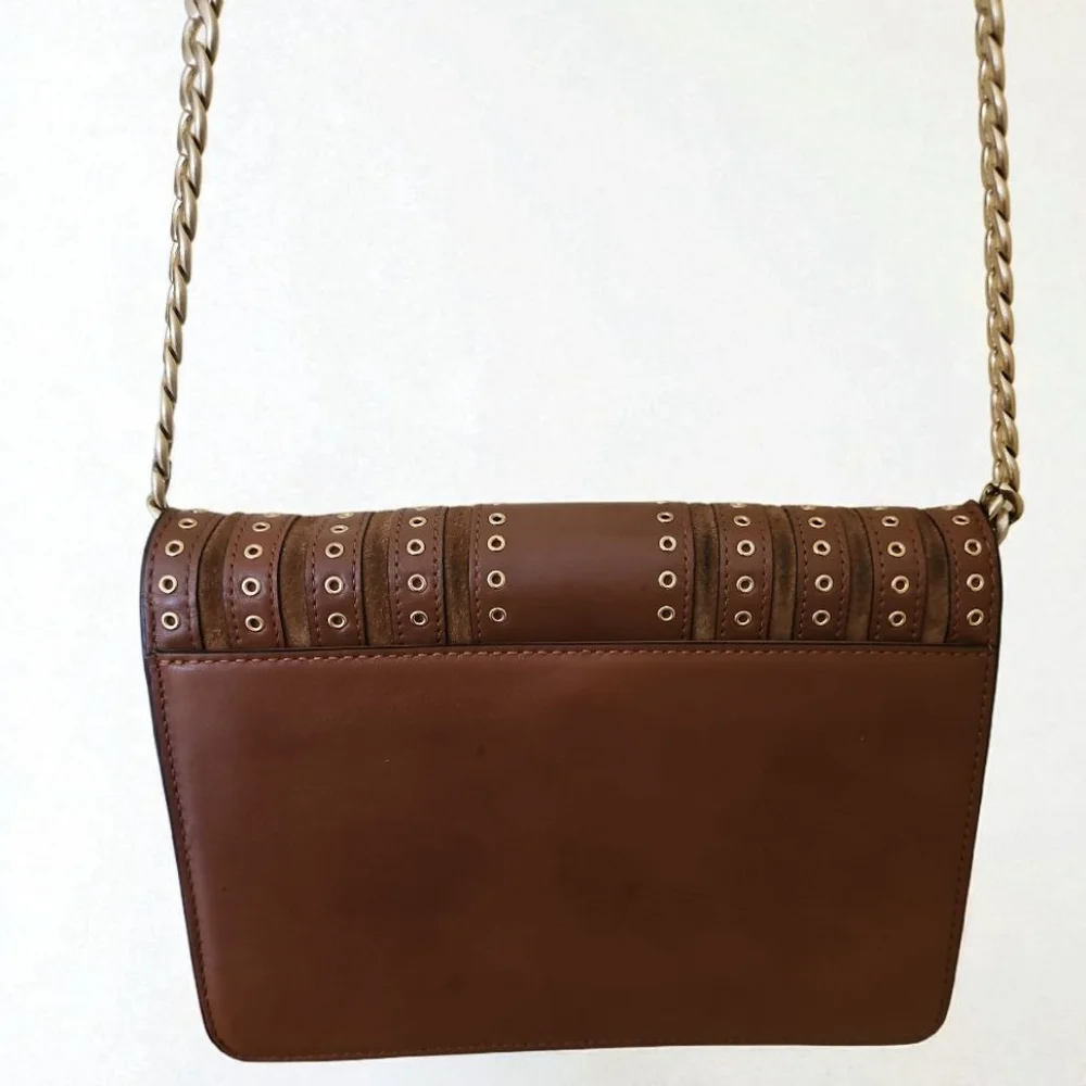 Michael Kors Brooklyn Leather Suede Brown Grommet Crossbody Bag