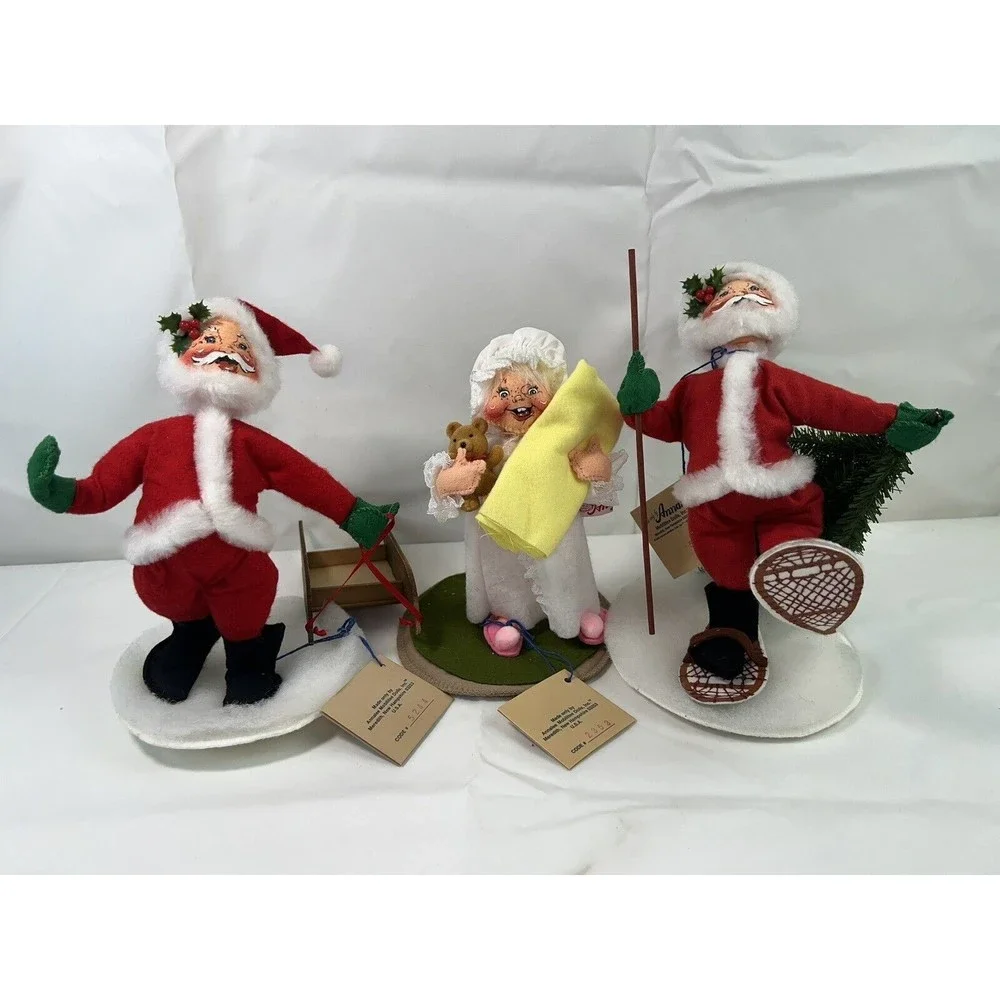 Lot Of 3 1994 Vintage ANNALEE Mobilitee Dolls‎ - Santa & Santa Grandma 8” NWT