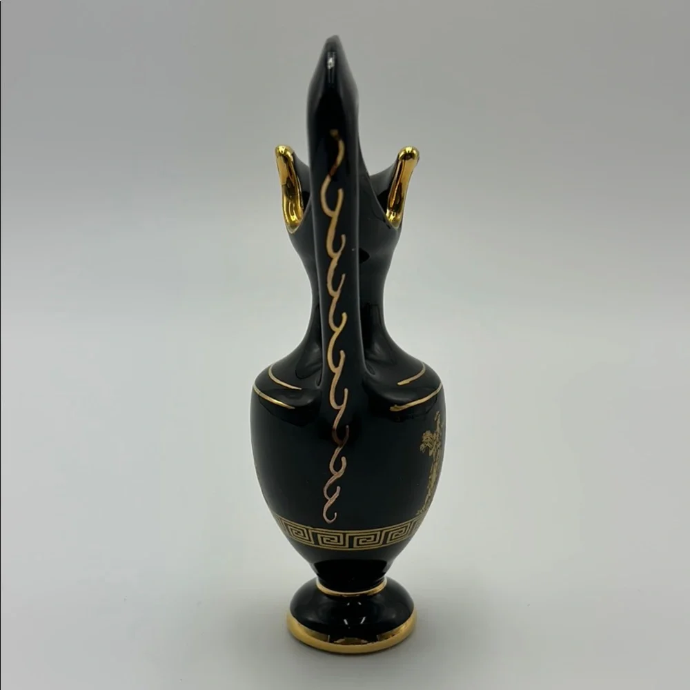 Handmade Greek Elegant‎ Black & Gold Vase 14K Gold