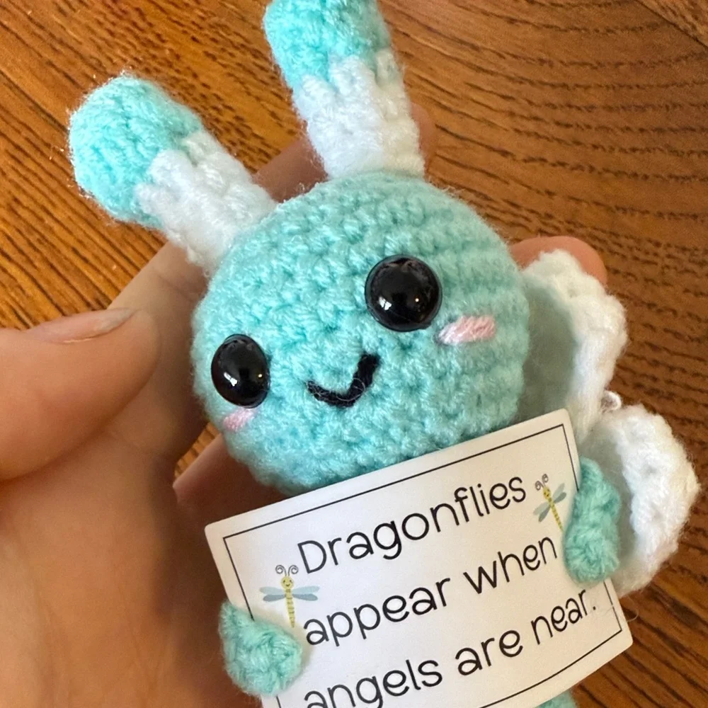 Handmade Crochet Dragonfly Toy - Blue and White