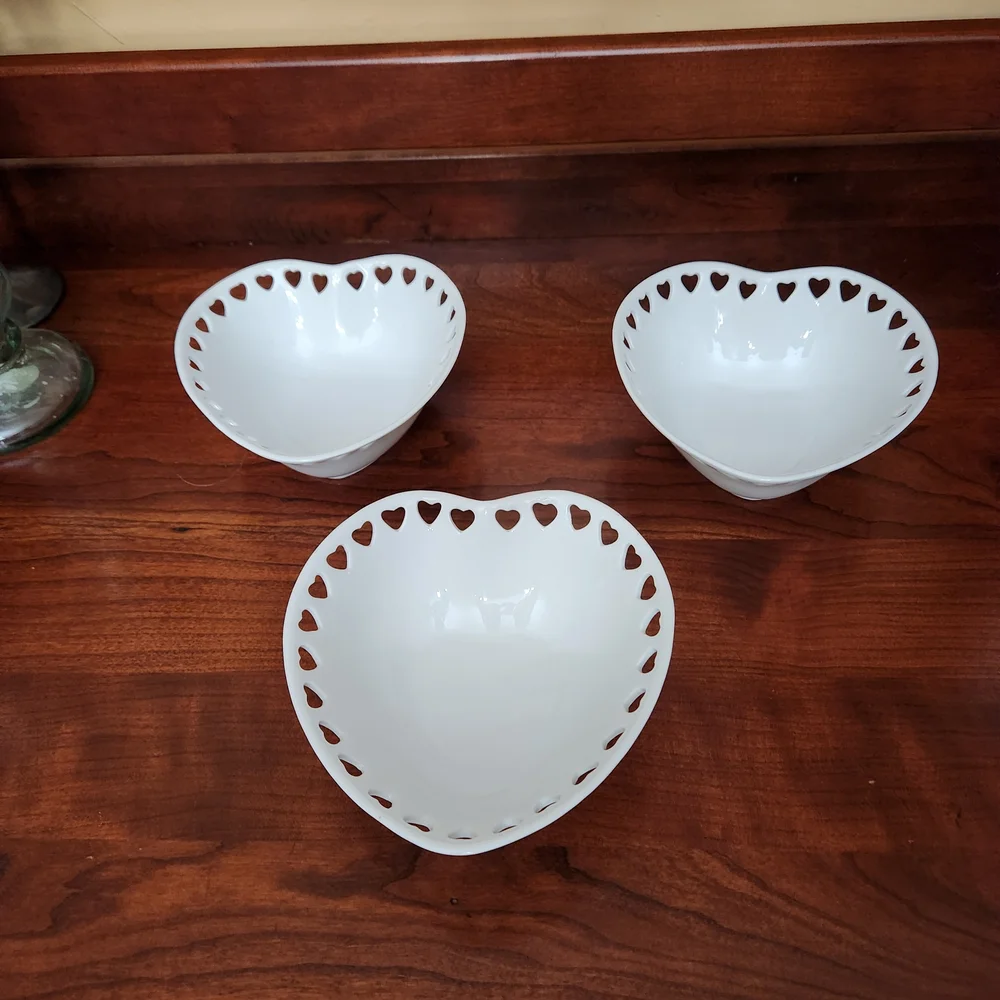 Williams Sonoma Heart-Shaped White Bowls