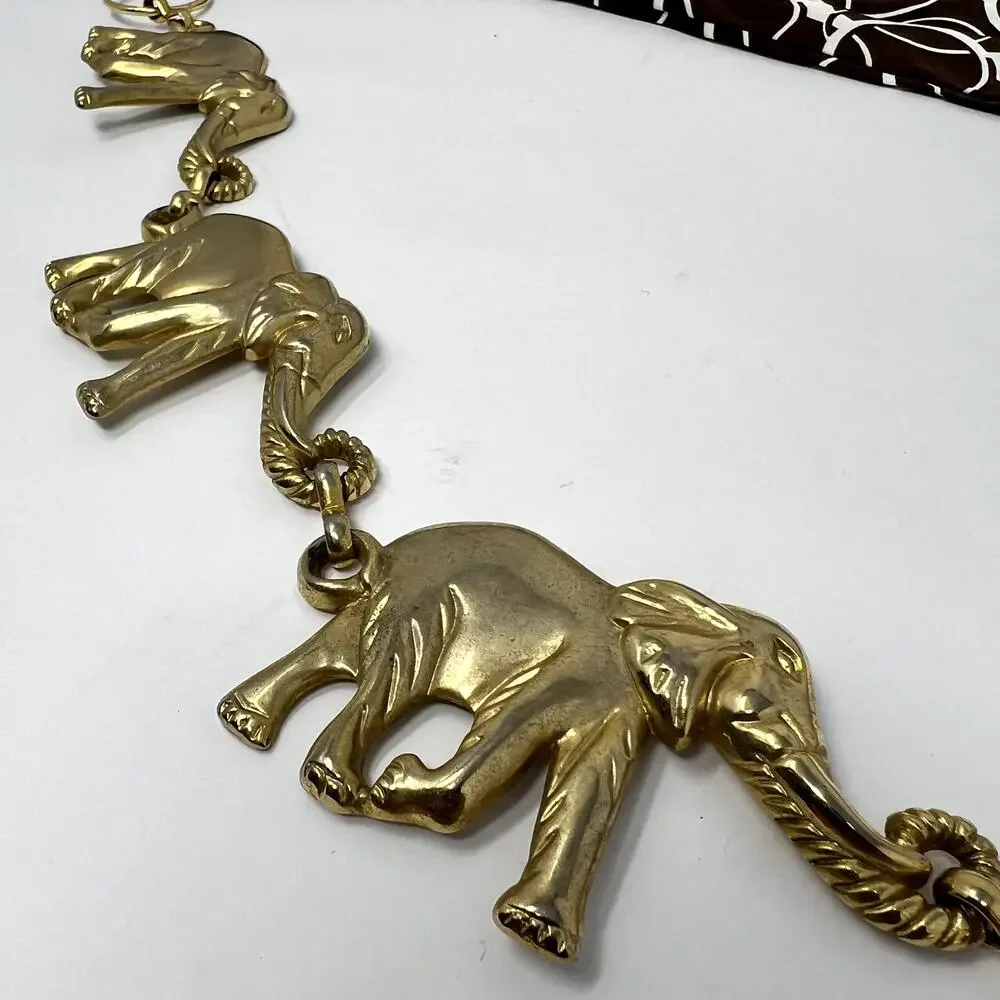 Gold Tone Elephant Chain Belt Link Boho Women VTG accessories Safari Retro