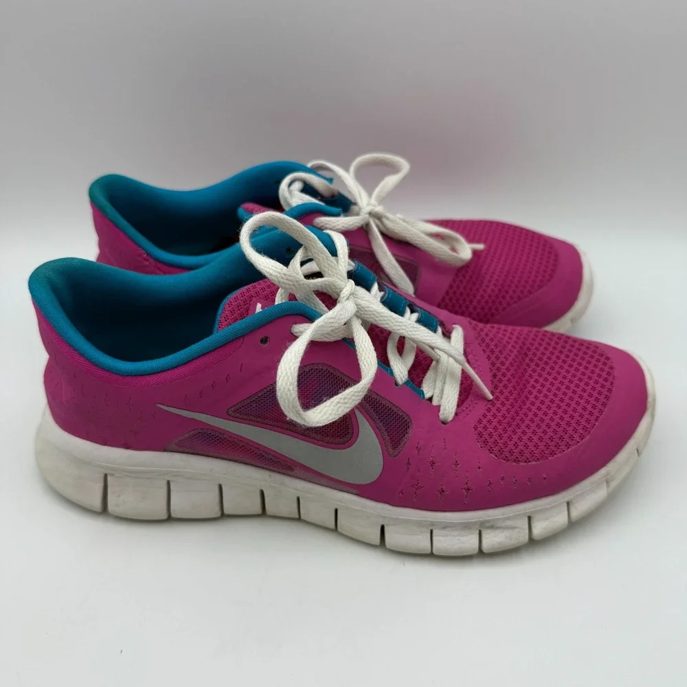 Nike Free Run 3 Running Shoes‎ Pink Teal Athletic Sneakers Kids Size 7Y